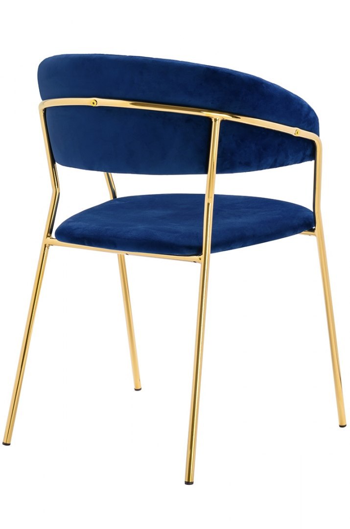Krzesło MARGO ciemny niebieski - welur, podstawa złota King Home