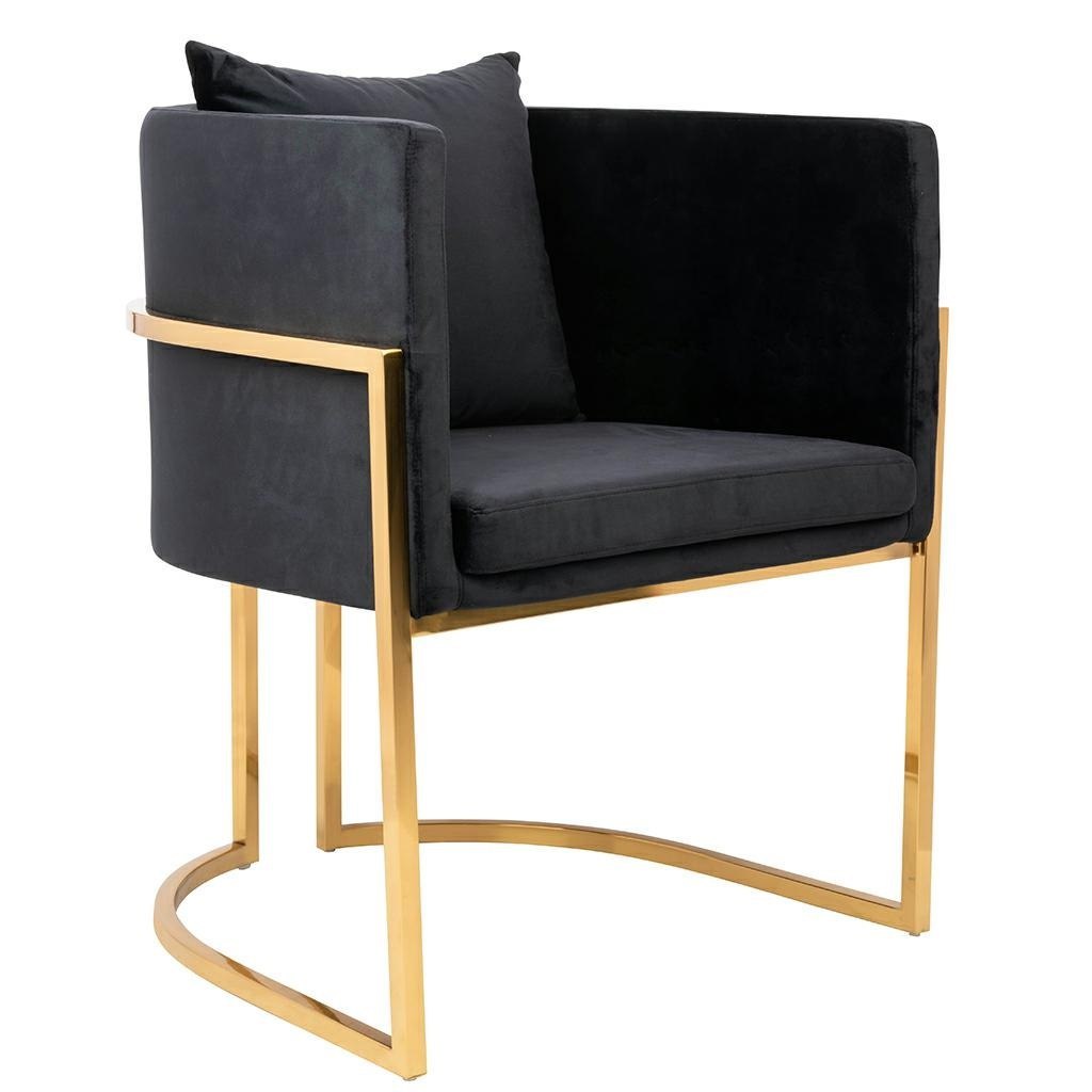 Fotel CHLOE VELVET czarny welur - chrom podstawa złota Fotel CHLOE VELVET czarny welur - chrom podstawa złota