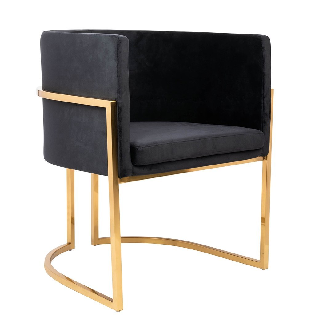 Fotel CHLOE VELVET czarny welur - chrom podstawa złota Fotel CHLOE VELVET czarny welur - chrom podstawa złota