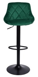 Krzesło barowe CYDRO BLACK aksamitne ciemno-zielone VELVET