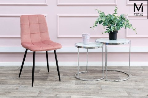 Krzesło CARLITO pudrowy róż - welur, metal