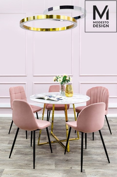 Krzesło CARLITO pudrowy róż - welur, metal