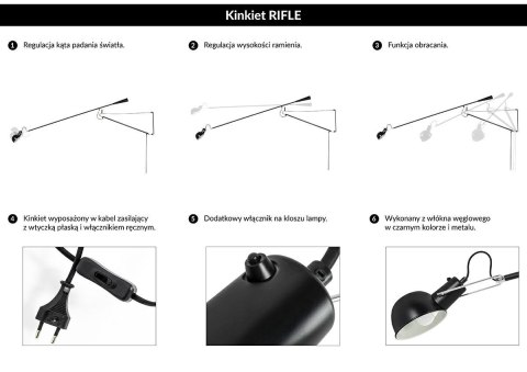 Lampa ścienna RIFO czarna - włókno węglowe, metal