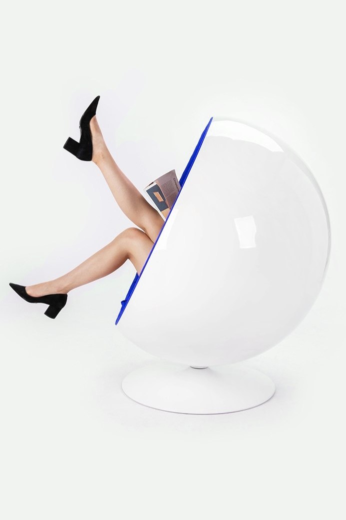 Fotel BALL biało-niebieski - włókno szklane, wełna Fotel BALL biało-niebieski - włókno szklane, wełna