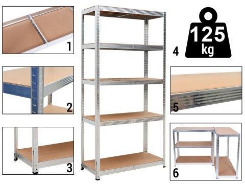 Regał magazynowy 5 poziomów 150x70x30 - nośność 625 kg