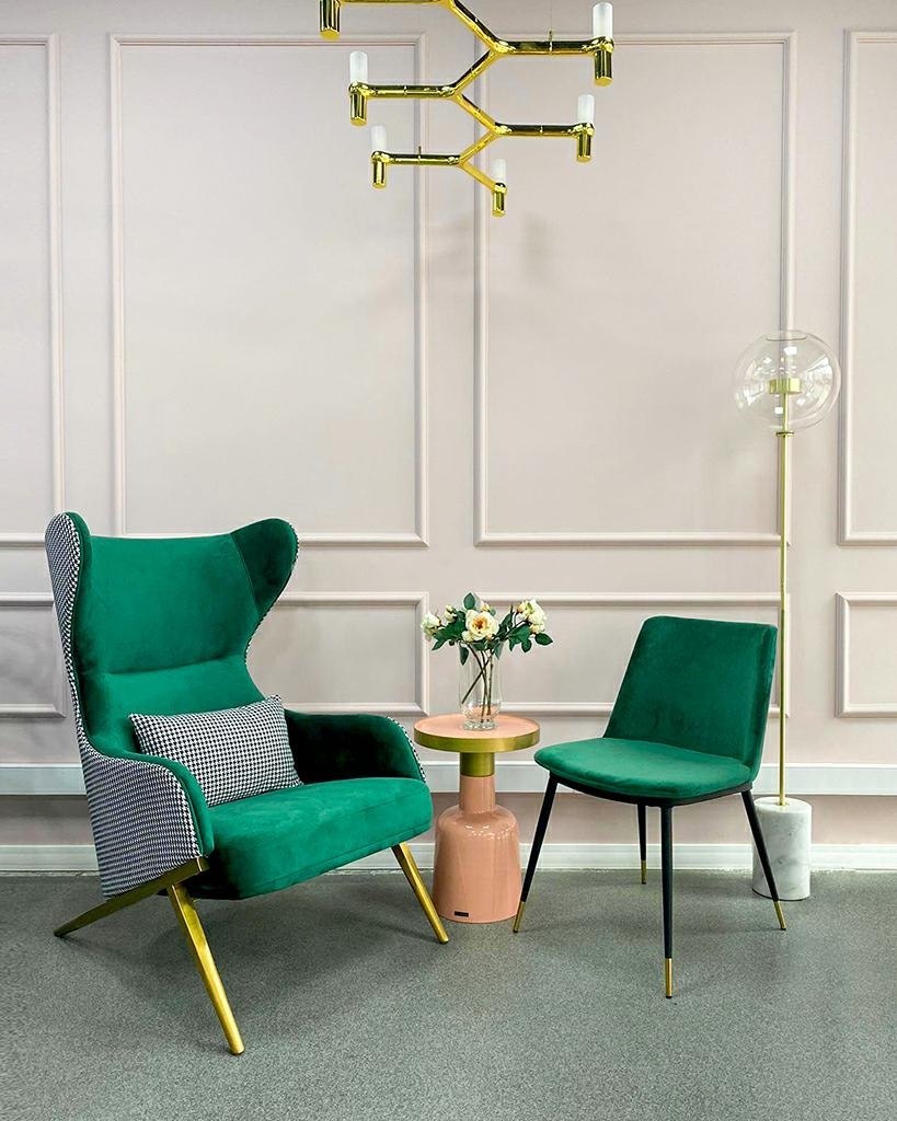 Krzesło DIEGO zielone - welur, podstawa czarno złota King Home