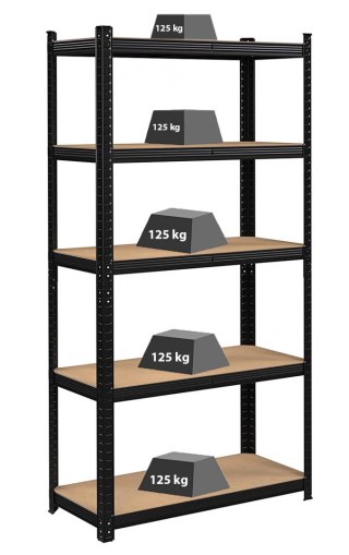 Regał magazynowy 5 poziomów czarny 150x75x30 nośność 625 kg