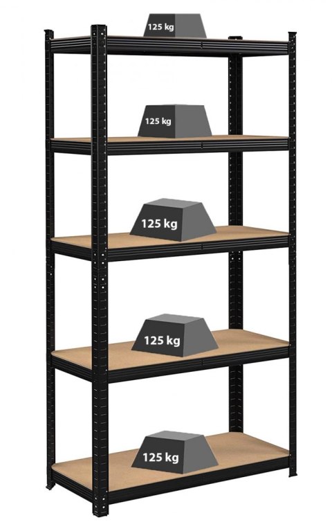 Regał magazynowy 5 poziomów czarny 150x75x30 nośność 625 kg