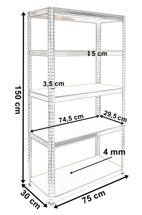 Regał magazynowy 5 poziomów czarny 150x75x30 nośność 625 kg