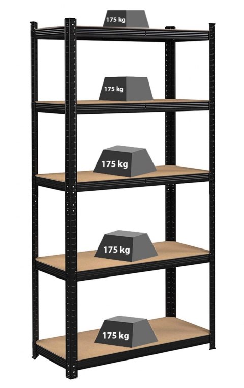 Regał magazynowy 5 poziomów czarny 180x90x40 nośność 875 kg