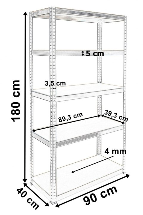 Regał magazynowy 5 poziomów czarny 180x90x40 nośność 875 kg